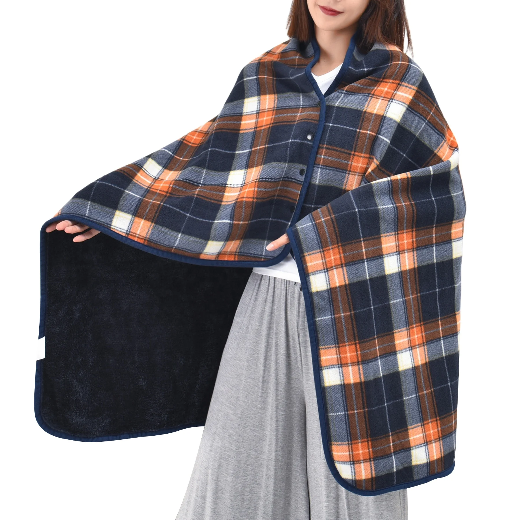 Wholesale Manta De Polar Plaid Polar Fleece With Coral Fleece Promotional Gift Wearable Poncho Blanket Knee Blankets