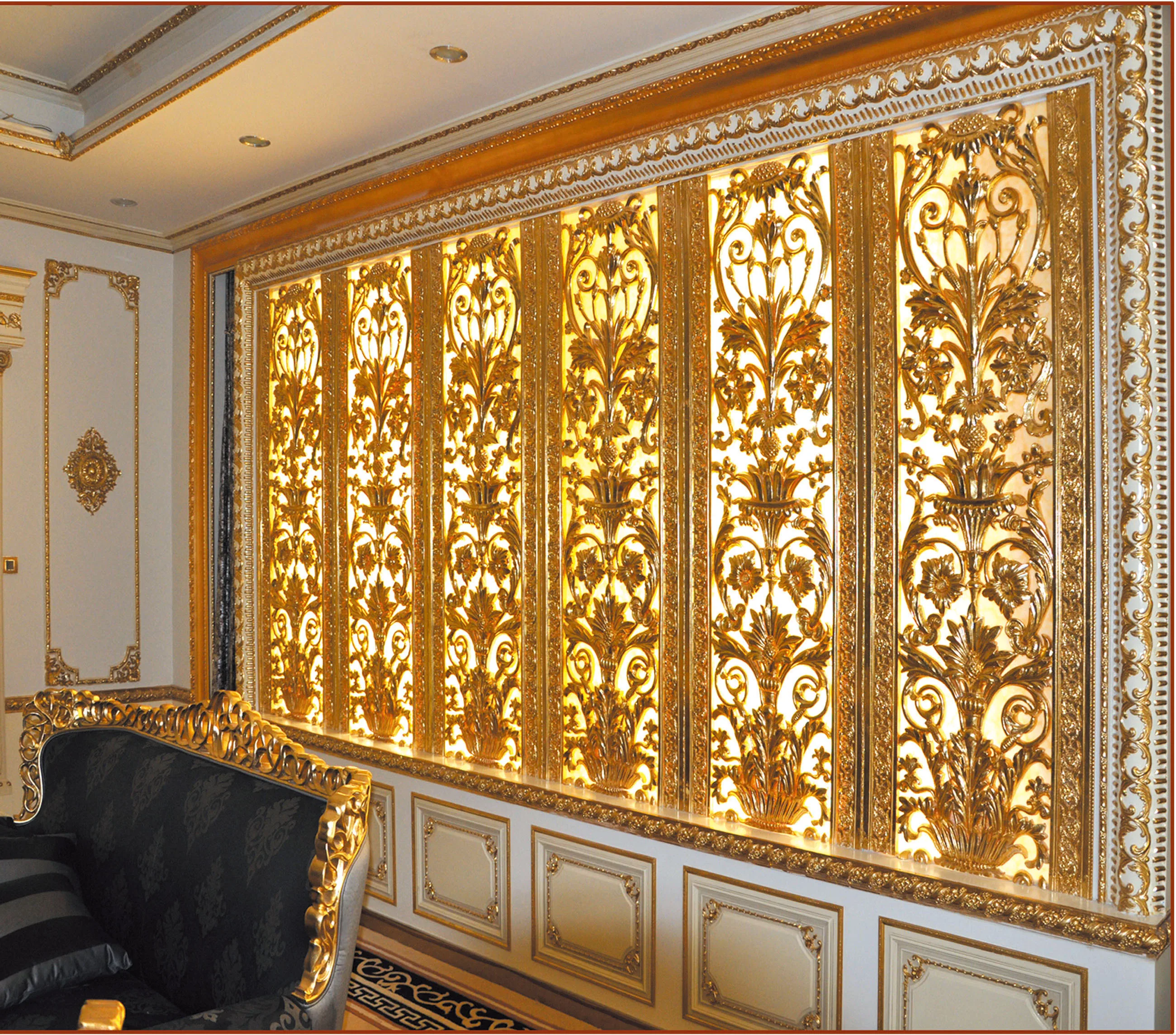 Banruo New Luxurious Style 3D PU Plastic Gold Wall Art Coating Board Panel for Hotel Home Decoration