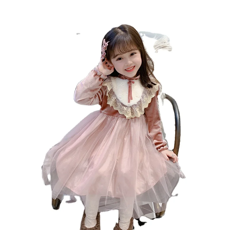 Winter girls dresses plus velvet padded baby children kids princess dress