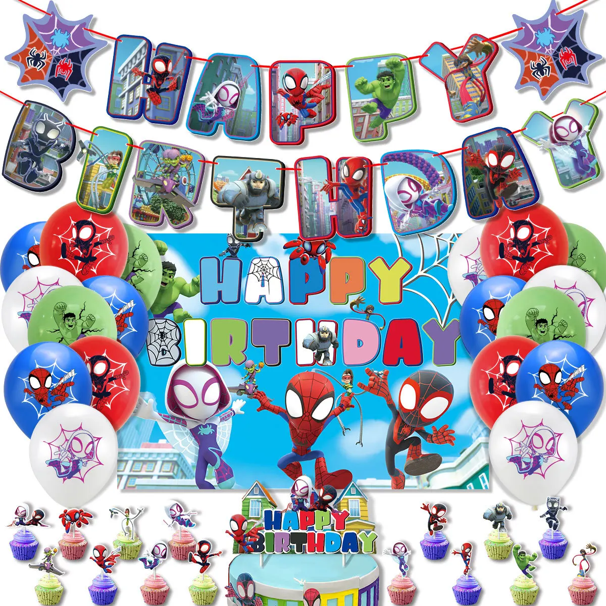 America Spider Man Avengers Combo Balloon Globos Banner Superhero Theme Birthday Party Decorations Supplies K0013
