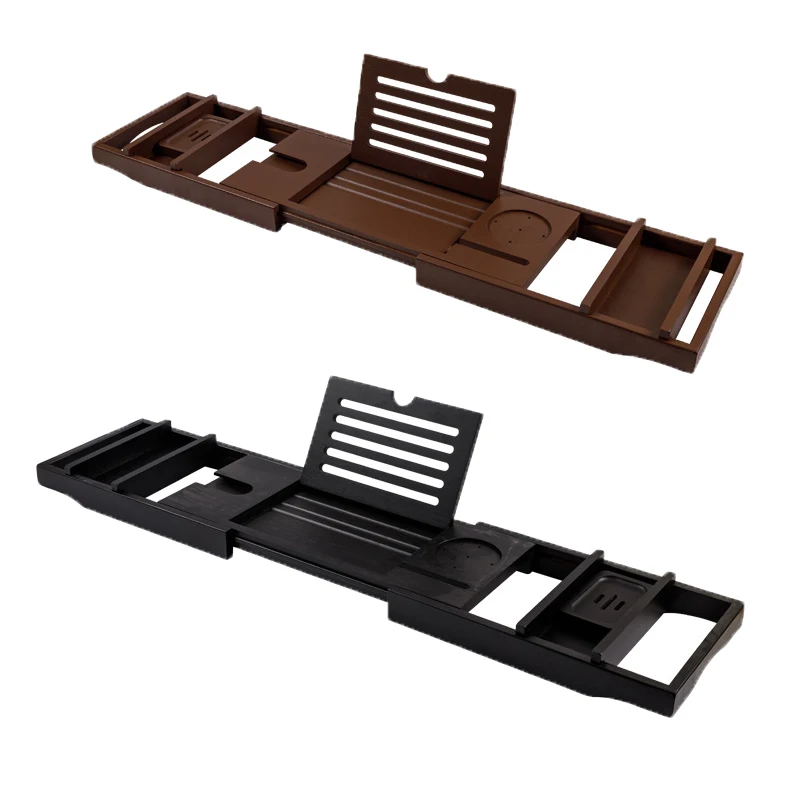 Ready To Ship Premium Black Bamboo Bath Tub Bed Caddy Rack Tray Wholesale Custom