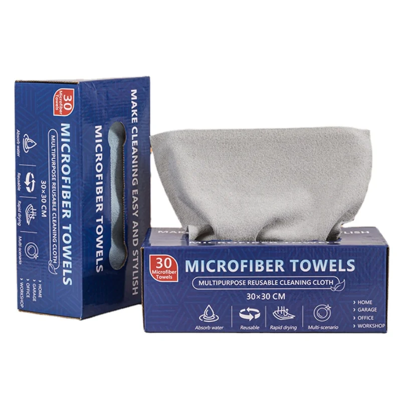 30*30cm Cross-Border 30/50Pc Box Strong Absorption Quick Dry Microfiber Cleaning Cloths Disposable Cleaning Rags Dispenser Box