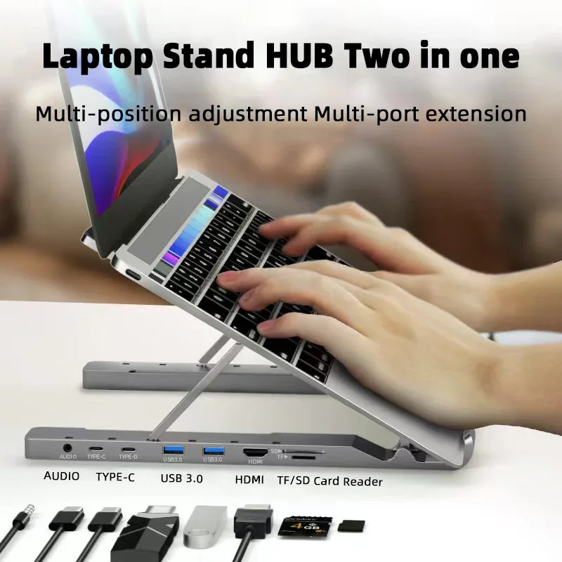 Foldable Laptop Stand Aluminum Notebook Riser Desktop Laptop Stand with USB Hub for MacBook Dell