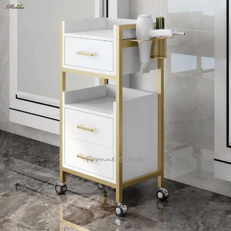 modern white elegant hair salon multifunctional storage shelf barbershop trolley cabinet
