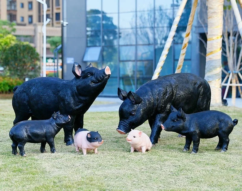 Customize Pig Fiberglass Statue Sculpture Outdoor Life Size Fiberglass Wild Boar Animal Sculpture for Outdoor Garden Decoration
