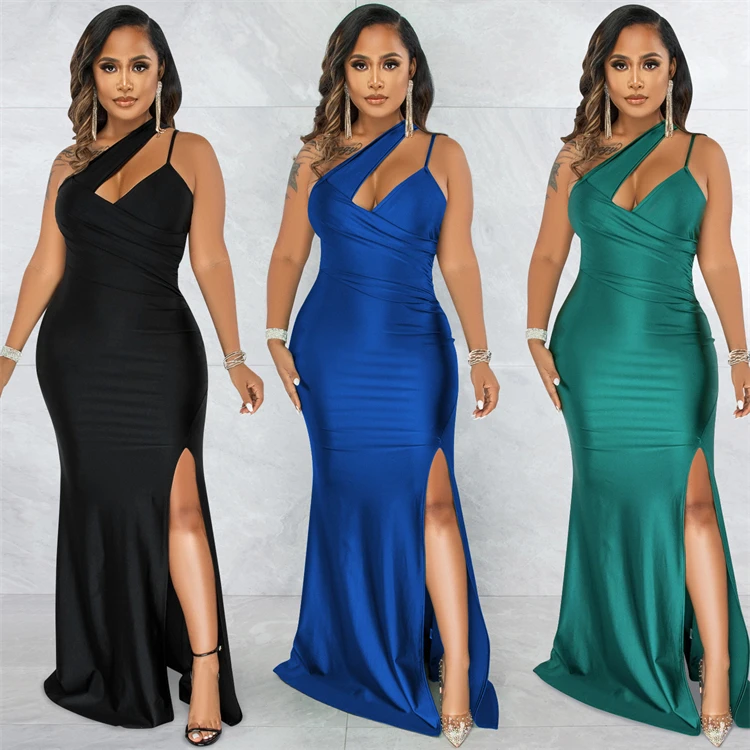 New Plus Size Ladies Cocktail Dress Elegant Evening Party Wear Split Autumn Womens Maxi Dresses