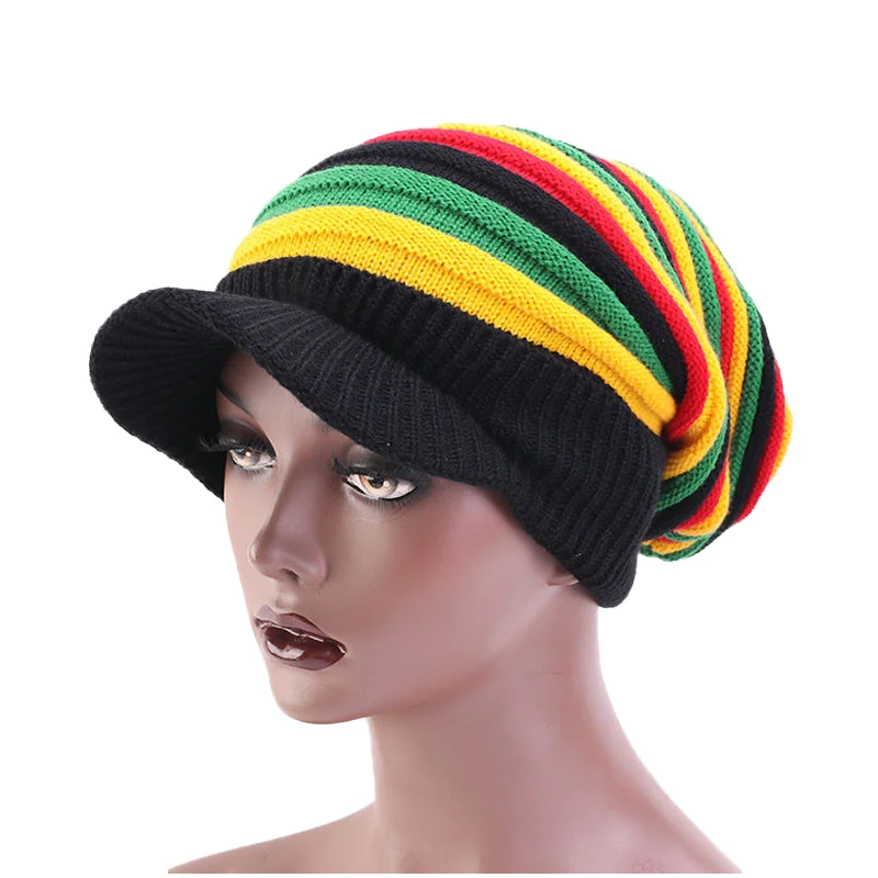 Unisex Jamaican Marley Reggae Cap Rastafari Dreadlocks Tam Roots African Outdoor Daily Winter Knit Rasta Visor Hat