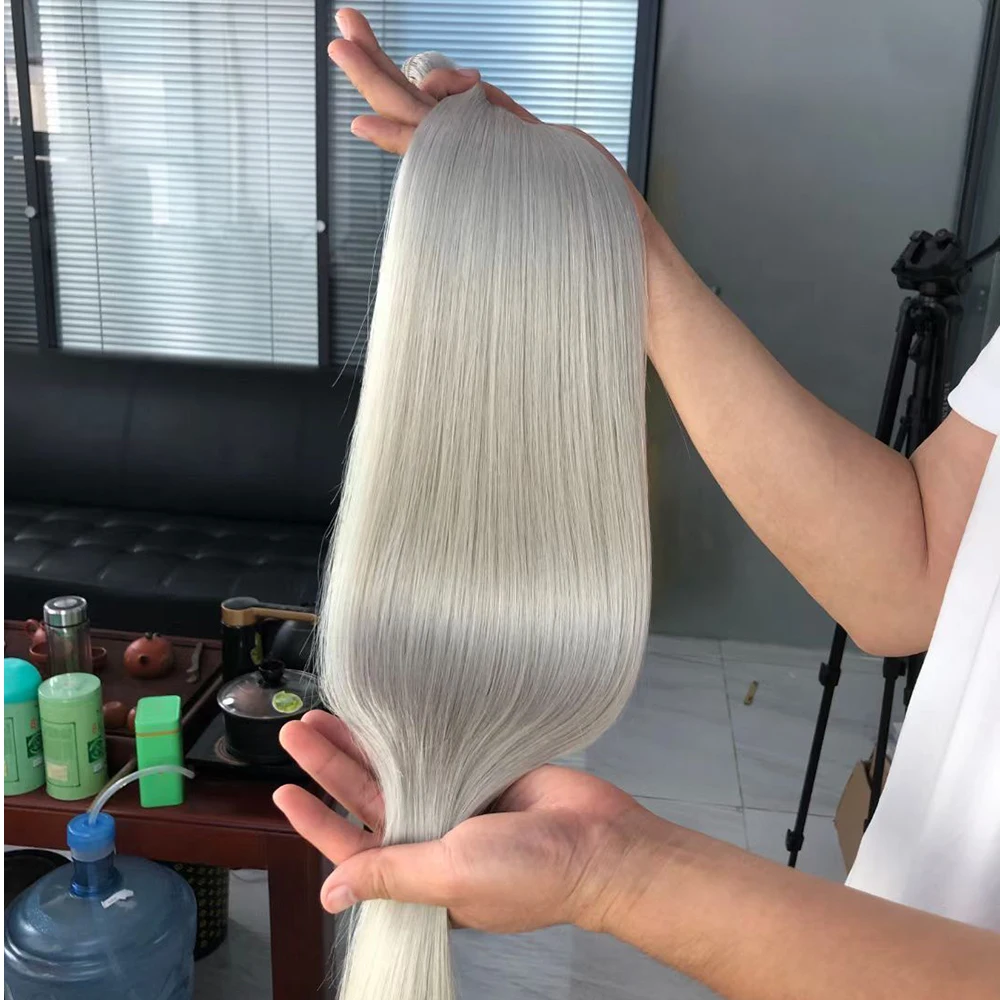 Invisible Sewn In Machine Weft Extensions 20 22 24 26 Inches Double Drawn White Blonde Remy  Weft Hair Extensions