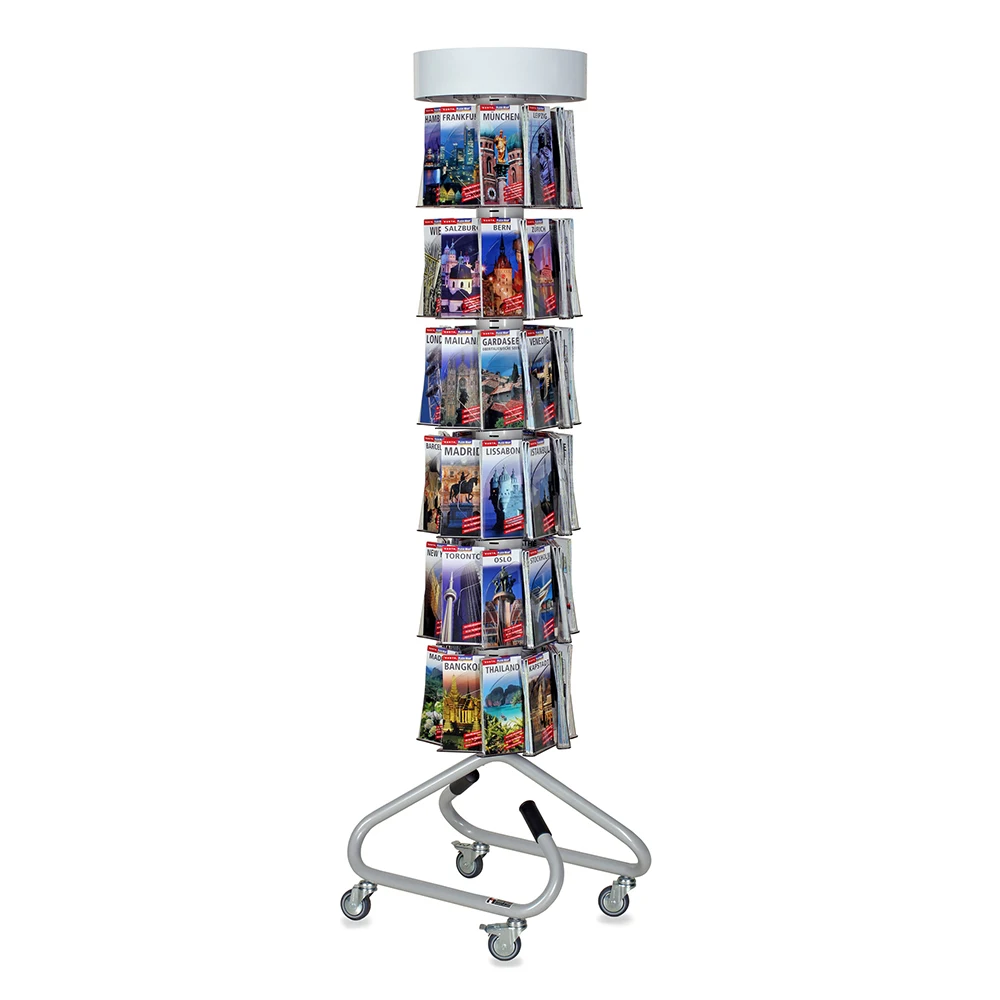 Custom LOGO free standing rotating metal book display shelf stand