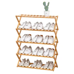 Wooden Foldable Shoe Rack Bamboo Shoes Storage Shelf Stackable Shoe Organizer Stackable Racks