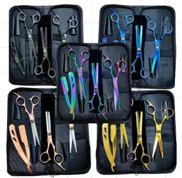 Stock high quality Facial Straight Barber Razor Holders For Men multifunctional scissors with beard knife set