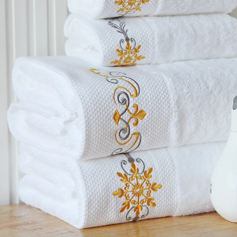 5 star hotel towels white custom logo bathroom linen 100% cotton face hand bath hotel towel set
