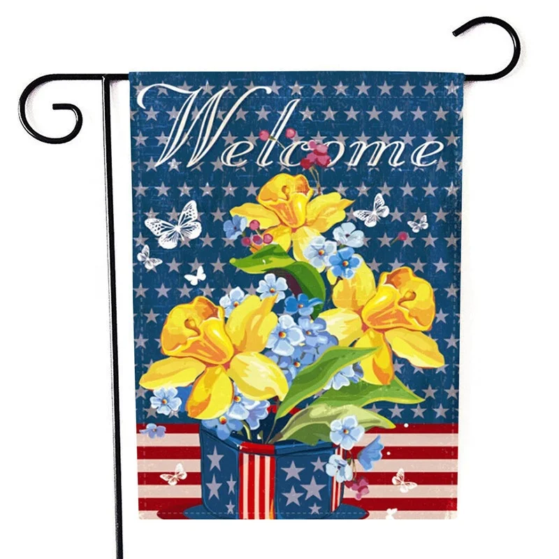 
2021 New Personalized Custom Double Sides Printed Burlap Or Polyester Summer Spring Sublimation Blank Garden Flags 