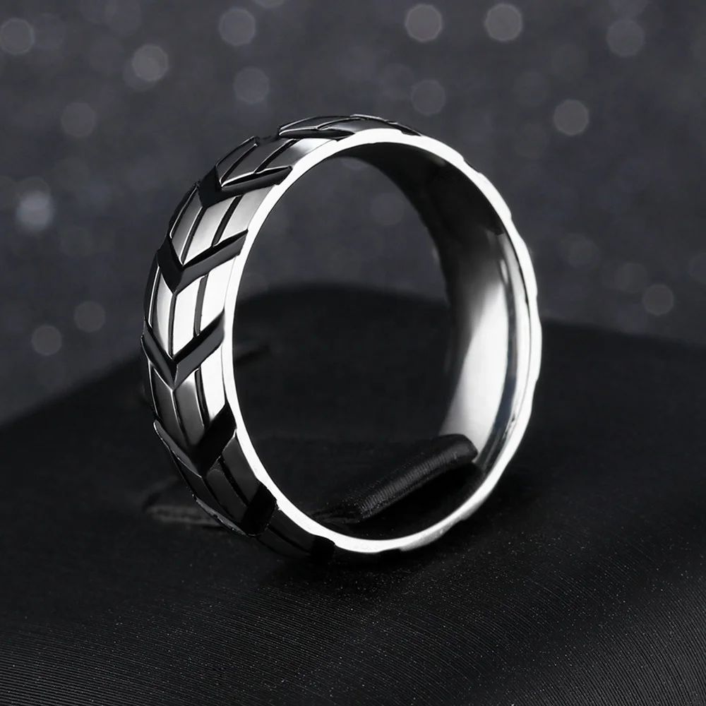 High Quality Trendy Popular Mens Vintage Tire Tread Stylish Ring