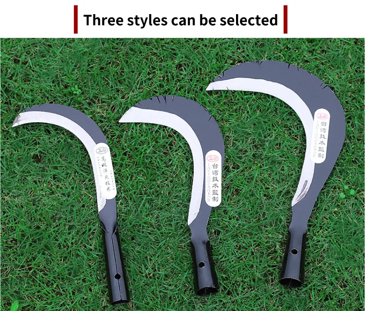 Agricultural steel handle sickle Rice harvester long handle grain weeding sickle wholesale grass sickle