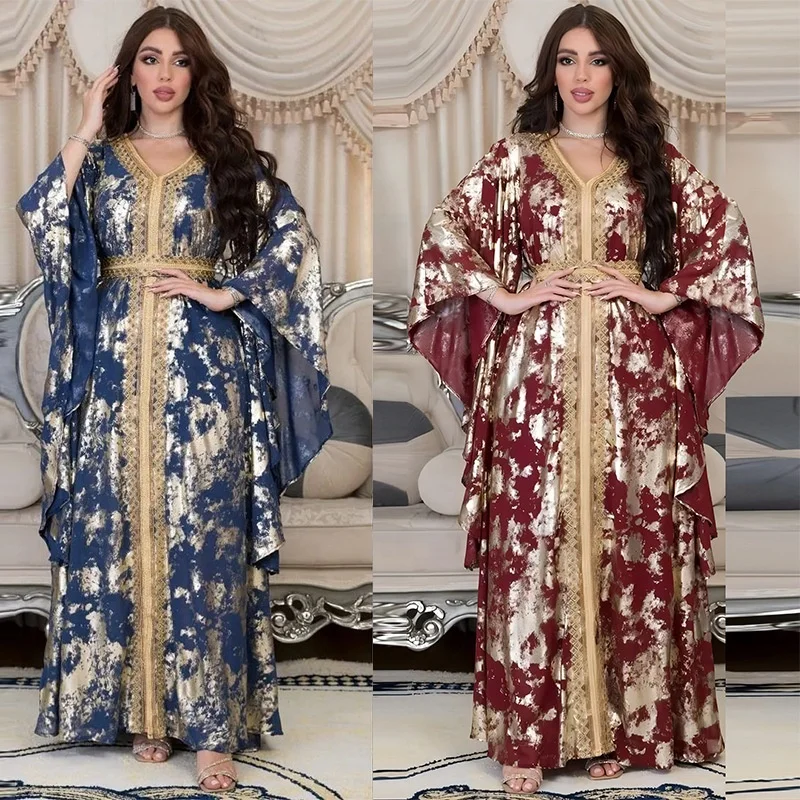 Wholesale 2 Color Middle East Gilding kaftan marocain Dubai Arab Morocco Caftan Women Muslim Dress