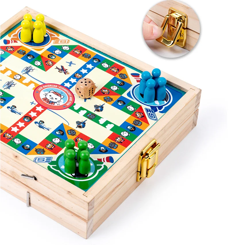 Wholesale 4 in 1 easy folding wooden football and bowling and puck and throwing tabletop board game for children and kids