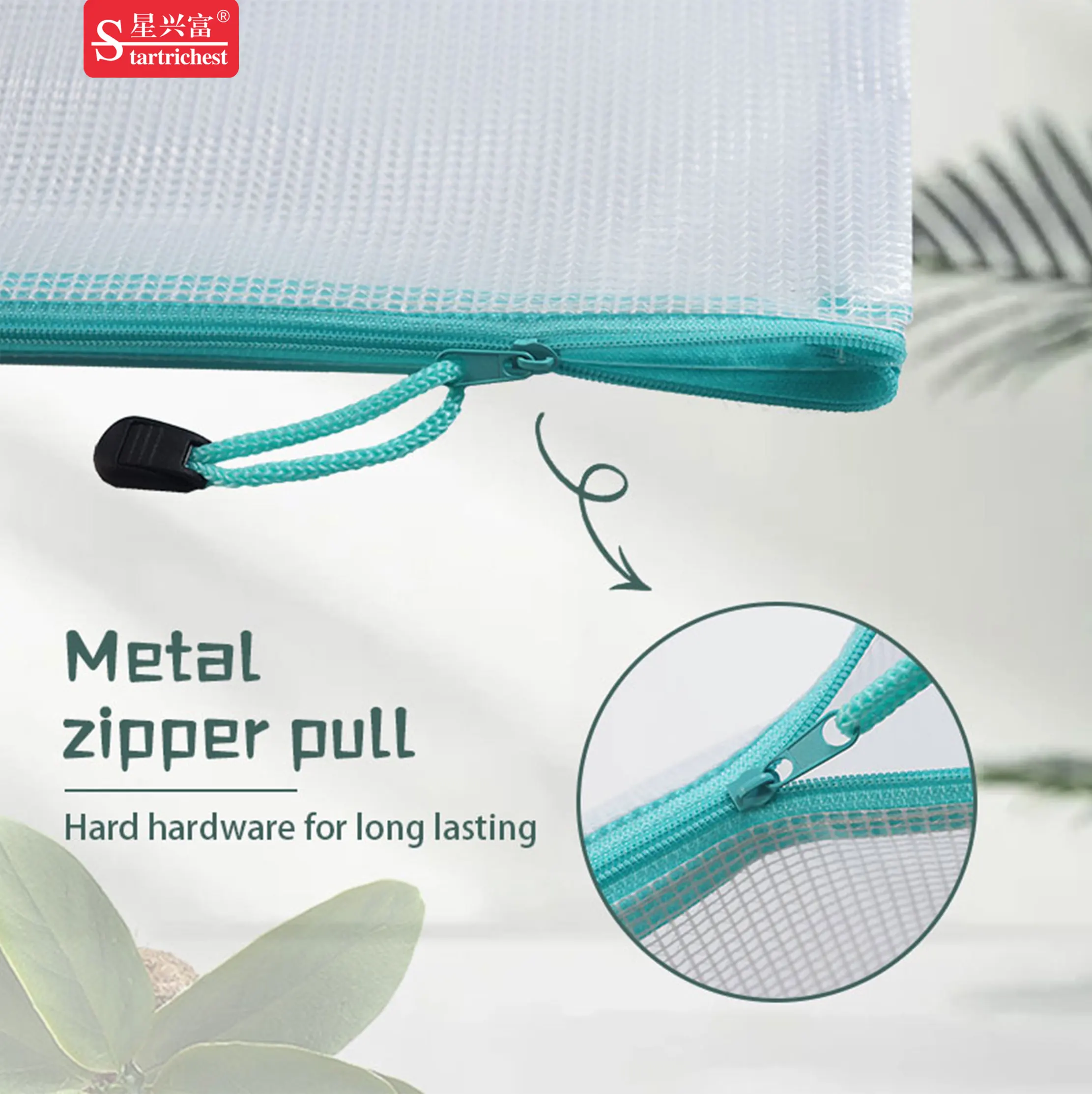 Custom Logo A4 Macaron Color Zip Lock Mesh Files Folder Clear PVC Documents Storage Bags Zipper File Bag