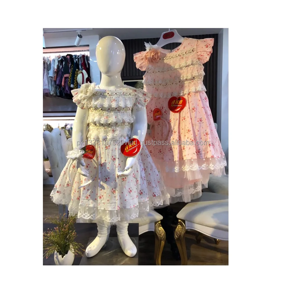 tail printed cotton frock with hairband best pakistani design with nice quality baby girl party dresses