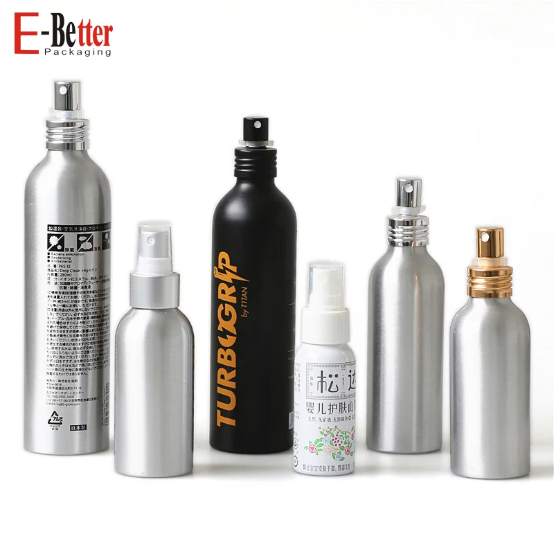 Metal aluminum can bottle 100ml 250ml 350ml 500ml white black aluminum spray pump cosmetic bottle screw cap