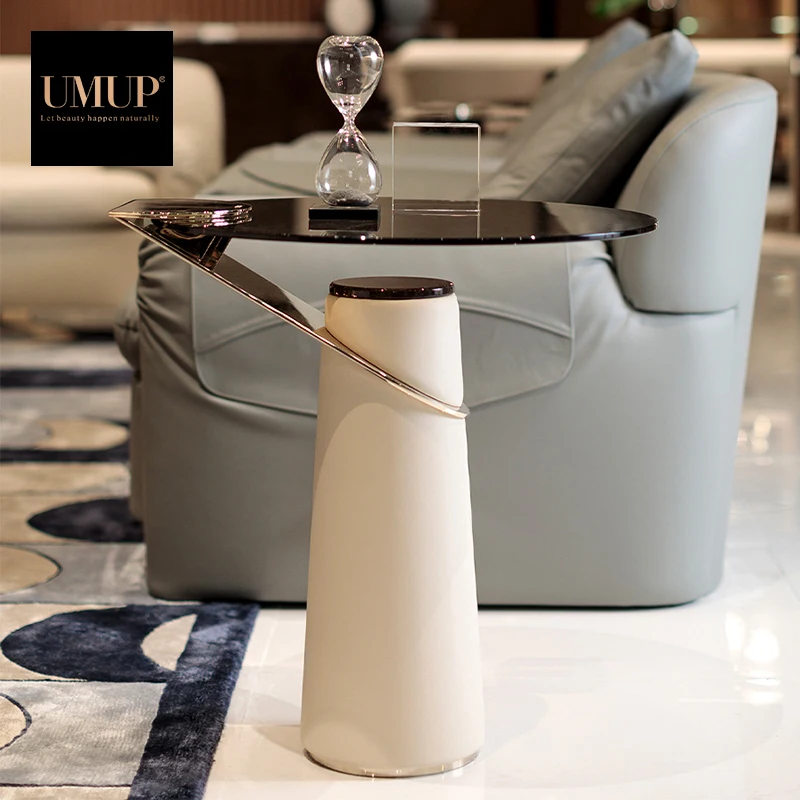 living room furniture round white luxury modern glass gold end side coffee table