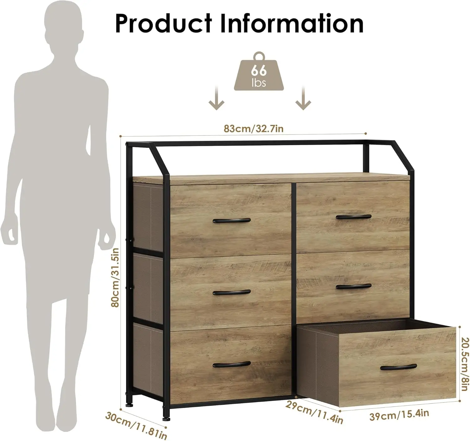 Wooden Furniture Dresser Bedroom Wood Top Storage Tower Fabric Organizer Unit Closet Clothes 6 Drawers
