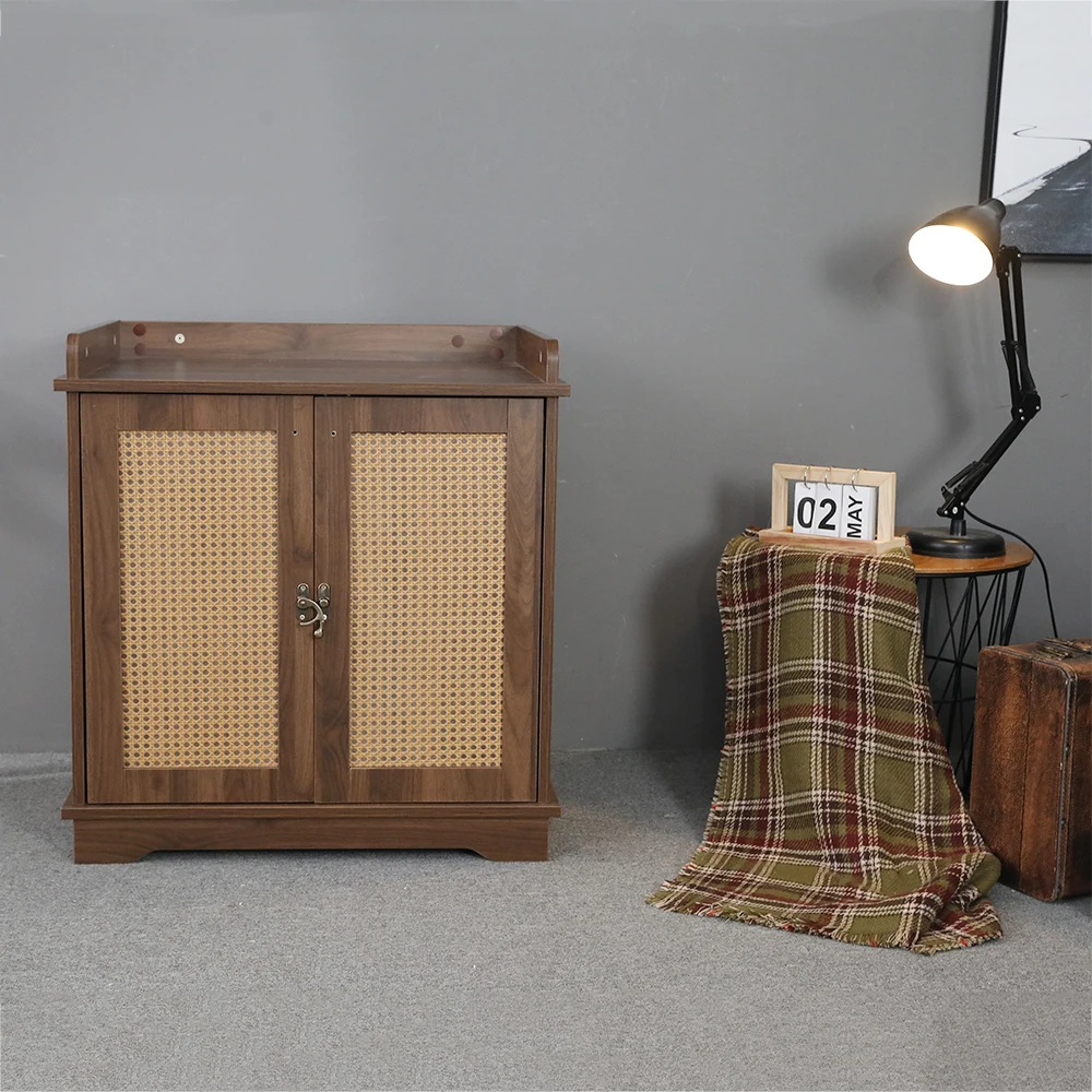 Customized Hoopet Luxury Wood Rattan Cabinets Cat Condo House Furniture With Hole