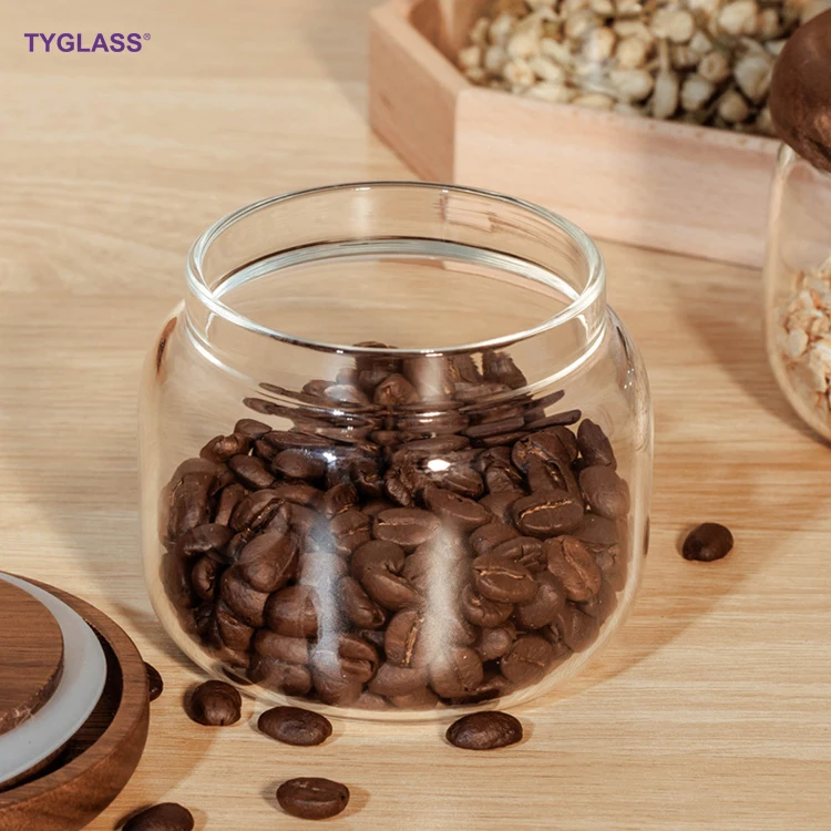 Factory Borosilicate Glass Spice Jar Delicate glass Coffee Storage jar with Airtight Acacia Lid for Kitchen Coffee  Srorage