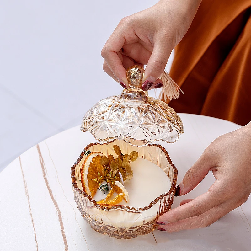 Wholesale Luxury Unique Iridescent Pineapple Shape Glass Candle Containers Jars with Lids for Candles Making