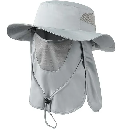 Custom fishing bucket hat detachable mask neck face cove flap boonie cap bucket hats