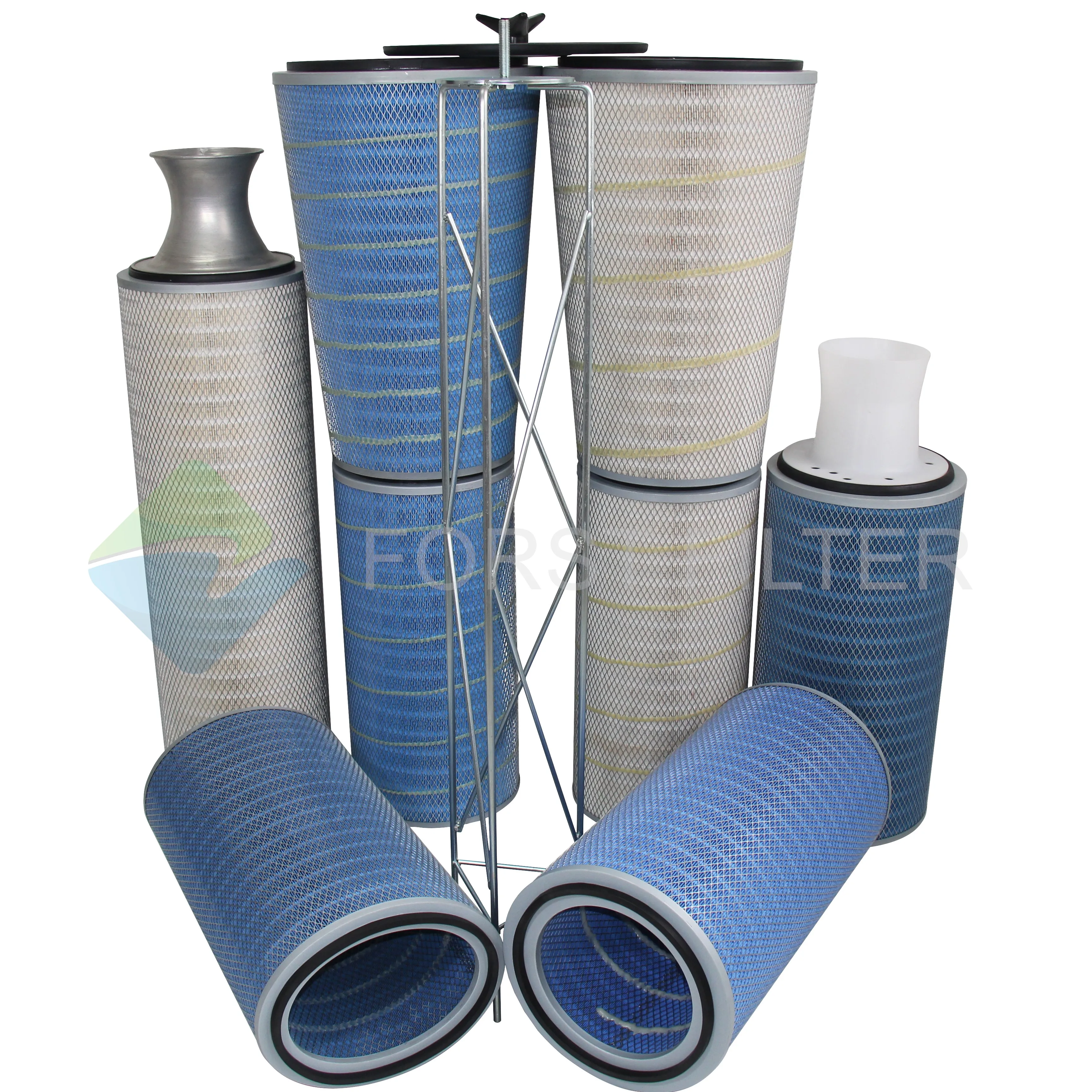 Blue Hepa  Air Filter cartridge paper 0.5 Micron Cylindrical Industrial Cellulose Nano Flame retardant Bonded Fabric