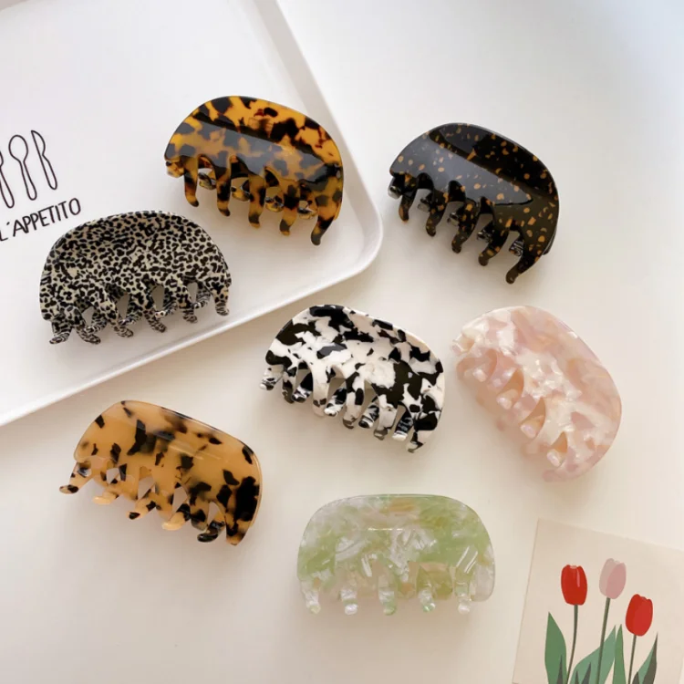 Large 8cm European and American Semicircle Cow Pattern tortoiseshell cellulose acetate hair claw hair clamps claw clip
