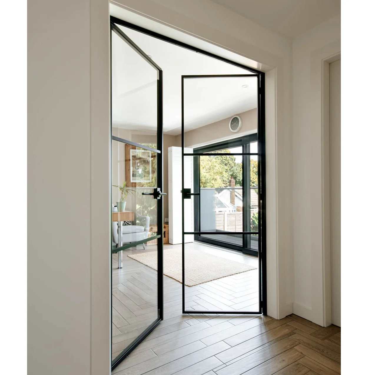 Residential Main Iron Glass Door Black Frame with Tempered Glass Various Customized Size