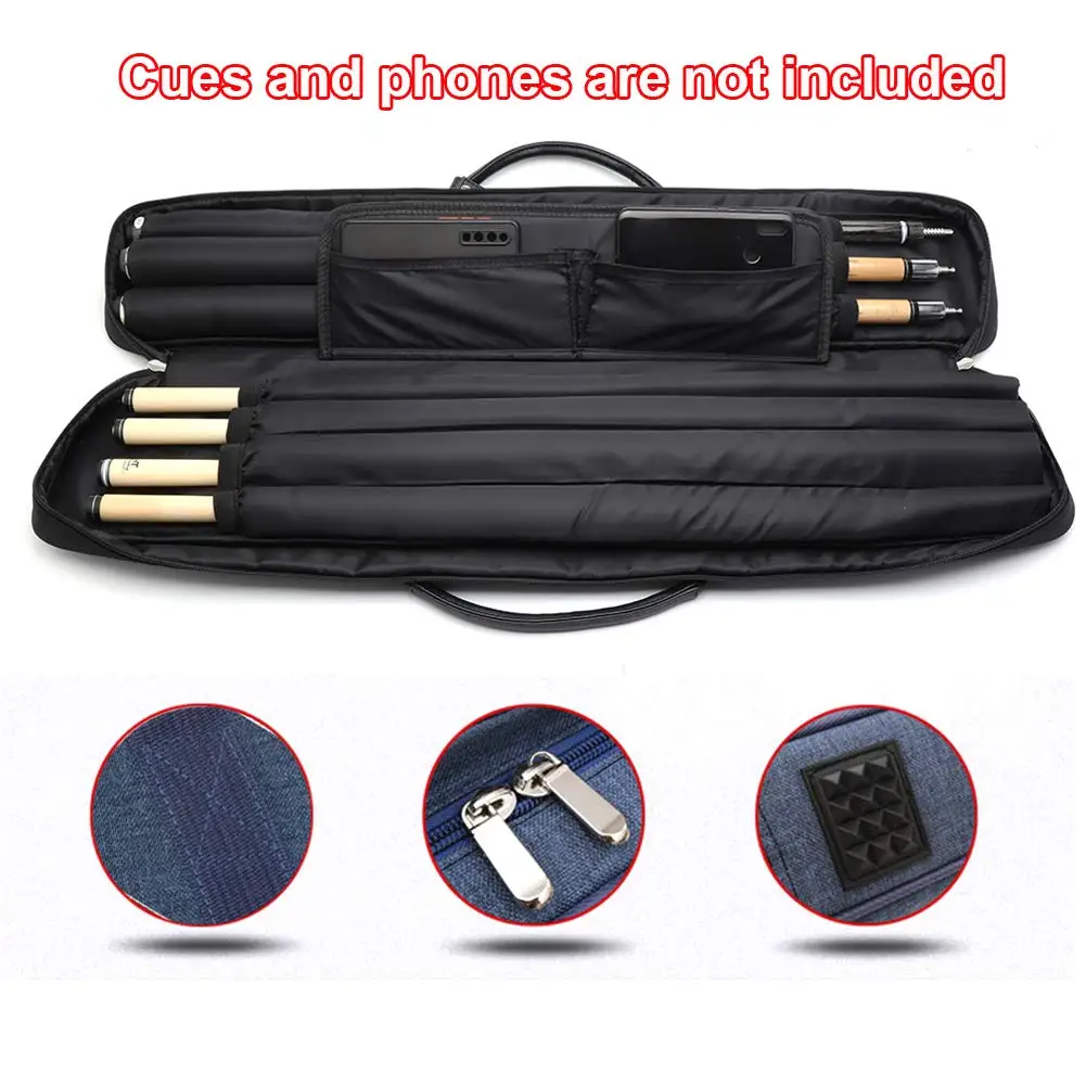 Custom Soft Snooker & Billiard Carrying Case with Waterproof Double Shoulder Straps 3 Butts & 4 Shafts Pool Cue Bag