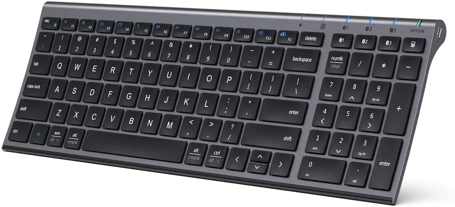 iClever BK10 Wireless Keyboard, Universal Wireless Keyboard, Rechargeable BT 5.1 Multi Device Keyboard with Number Pad