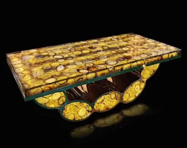 Luxury  Multicolor Semi Precious Stone Agate Composite Semi Stone Used Table Top Island top Precious Onyx Agate Stone