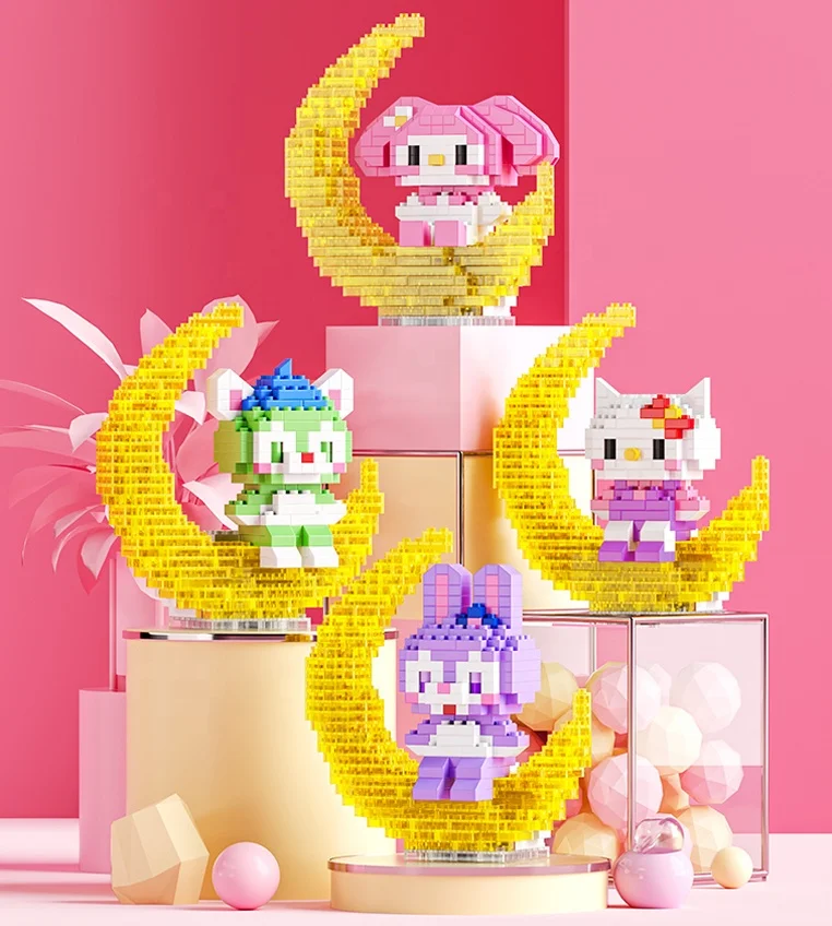 Lele Brother Lighting Moon Cartoon Characters Mini Blocks Children Puzzle Assemble Nano Bricks Toys