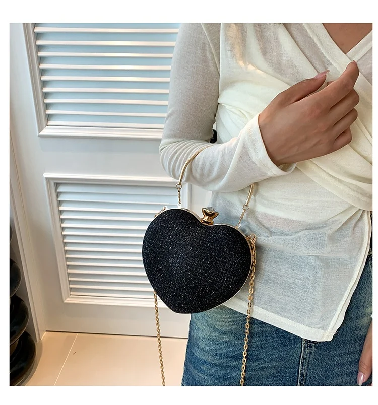 Hot Selling Mini Chain Crossbody Bag Luxury Bling Heart Shape Evening Bag Box Purse Bag For Wedding