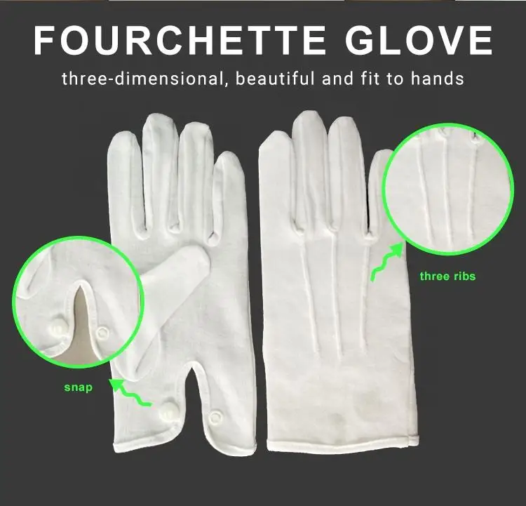 Etiquette Comfortable Ceremonial Formal Parade Uniform Cotton Traffic White Hand Gloves With Ribs Snap