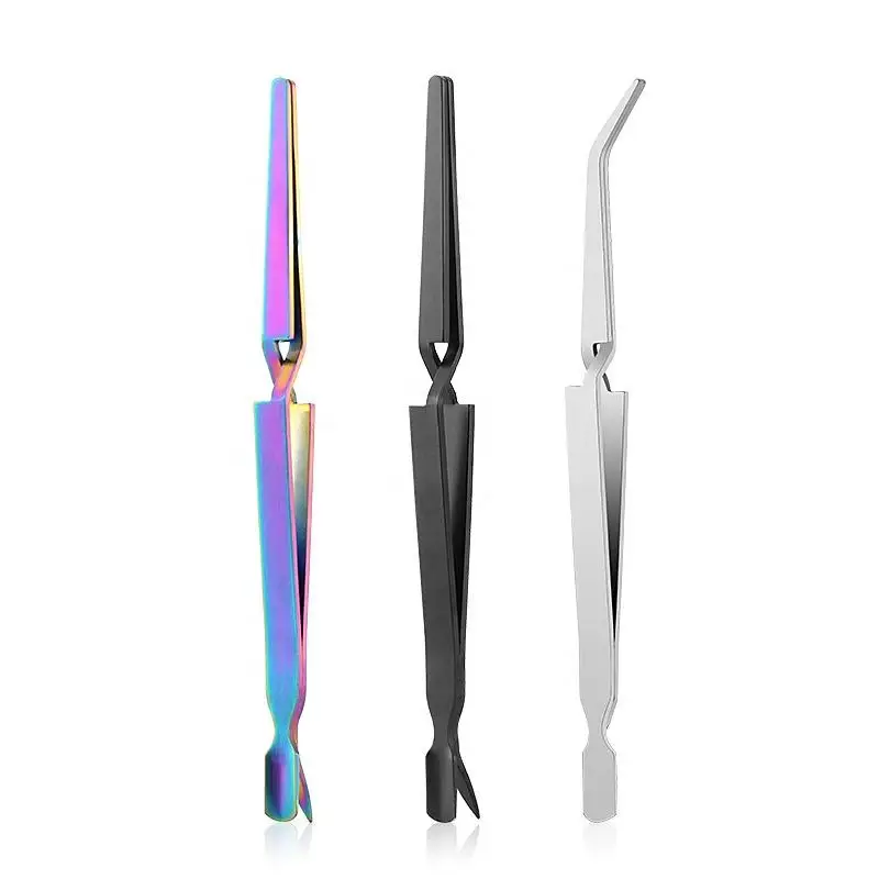 Acrylic Shaping Tweezer Double Nail Crystal Clamp Silver Pick Rhinestone Stainless Steel Clip Nail Art Tool