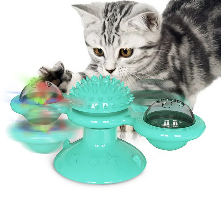 interactive cat turntable toy glow ball rotating windmill cats teeth grinding wheel kitten playing toys