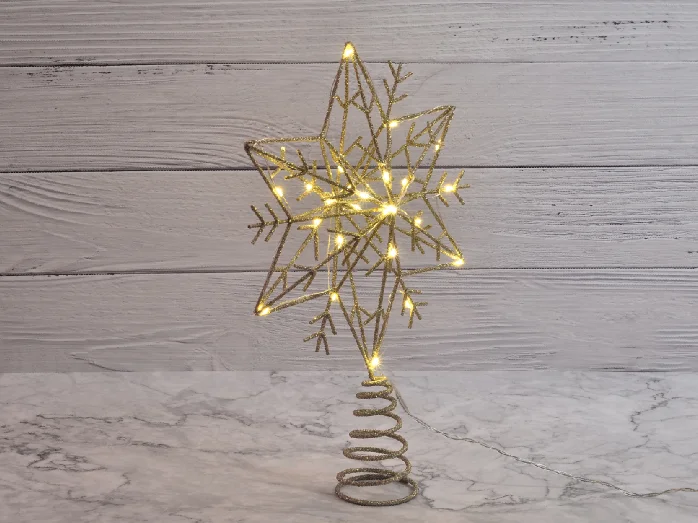 Metal Snowflake With Glitter Silver Copper Lights Xmas Decoration Christmas Tree Topper Led Decorative Light