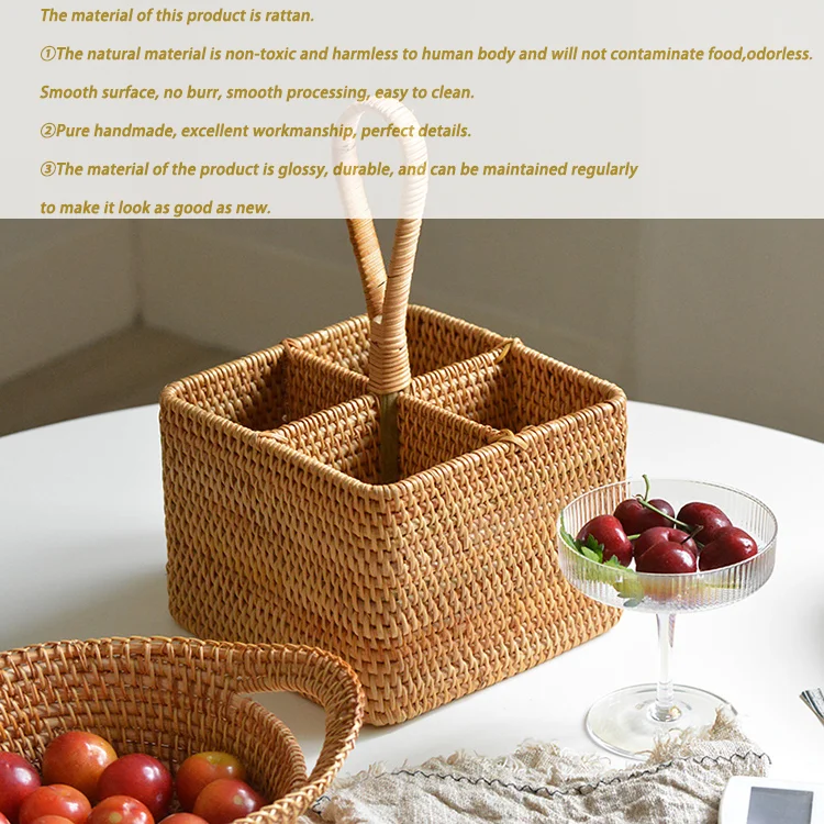 New Style Woven Rattan Basket Customized Rattan Cutlery Basket Handmade Rattan Basket For Storage
