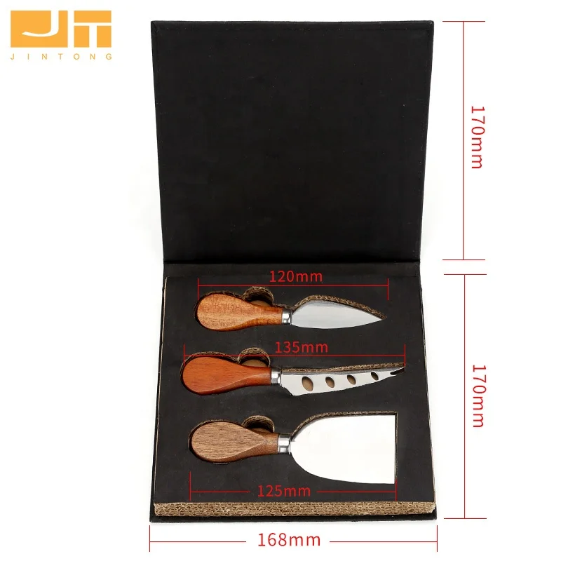 
Factory Price Hot Sale Gift Box Set of 3 Pieces Cheese Knife Set in Acacia Wood Handle for Cutting Cheese 