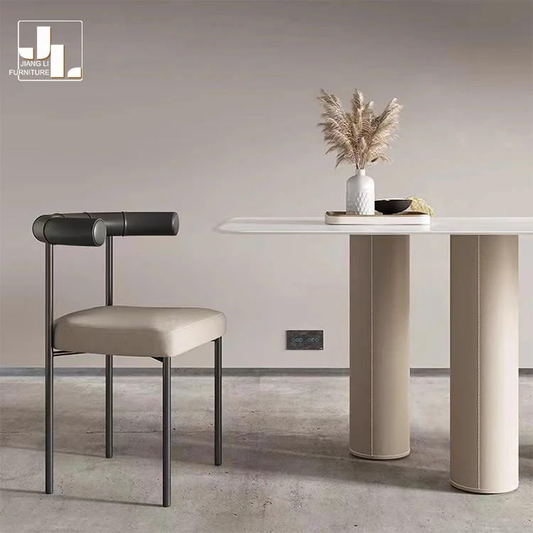 Classic vintage design chair metal frame high backrest teddy fabric metal dining chair for restaurant hotel canteen