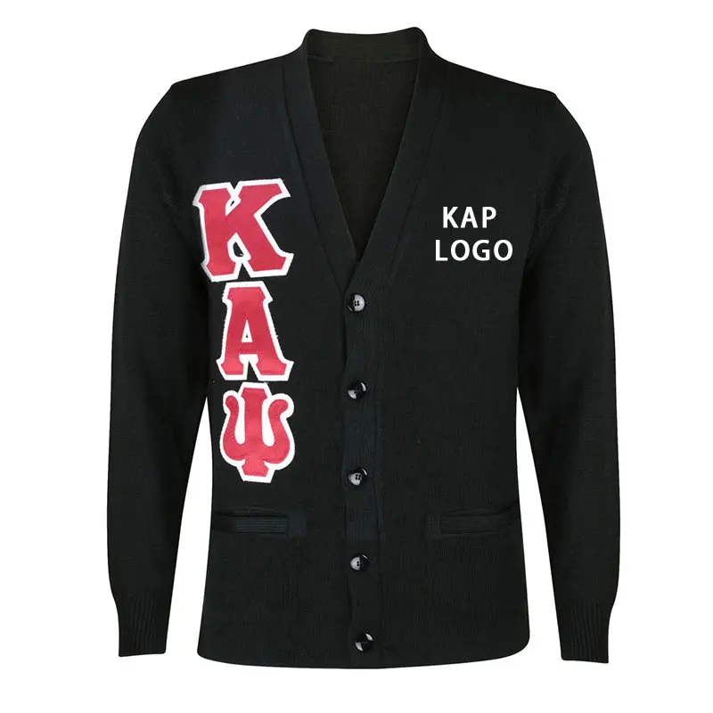 Wholesale Custom Fraternity AP Logo Greek Organization Cardigan Varsity Letter Man Sweater With Embroidery Patches Jacquard