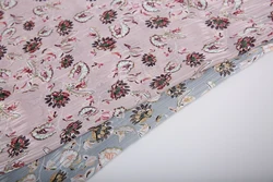 Polyester floral printed silver lurex glitter crinkle crepe chiffon fabric for women dress korean textile wholesale