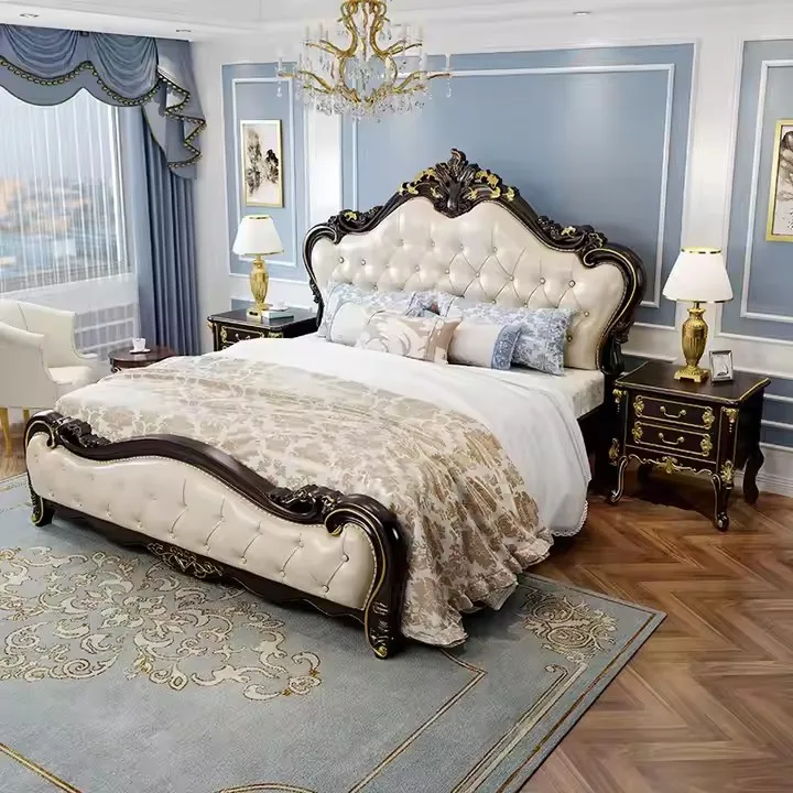 European Luxury Bedroom Storage Bed Frame King Size Bed Frame Solid Wood Princess Double Queen Size White Bed