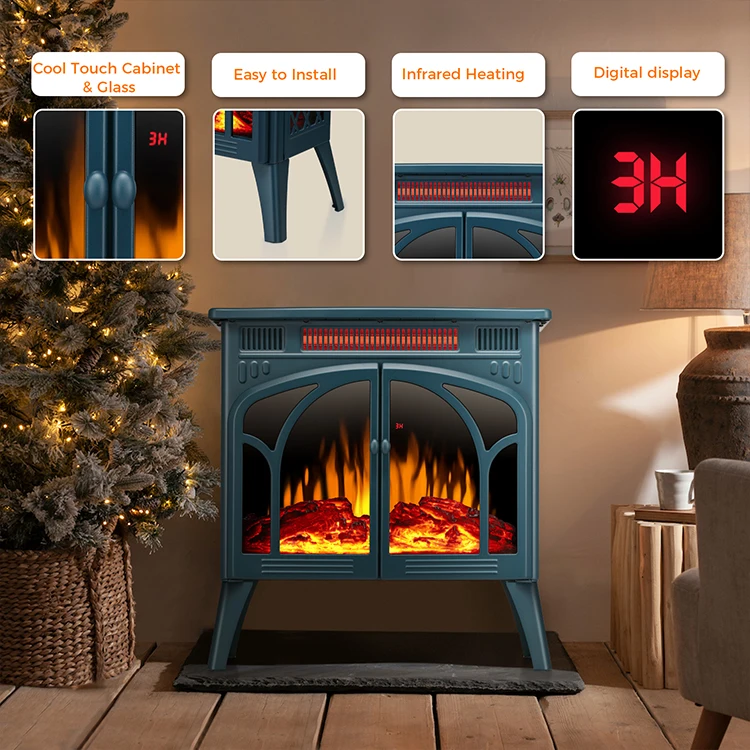 Vertical Portable Tip Over Protection 3d Log Space Heater Fan Fire Infrared Electric Fireplace Stove Heater