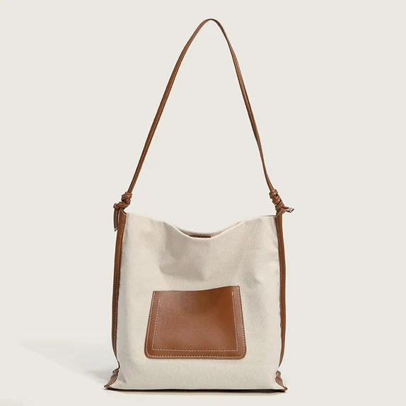 Wholesale Capacity Crossbody Bag School Shopping Women Casual Shoulder Bag Large Canvas Tote Handbags With PU Outside Pocket